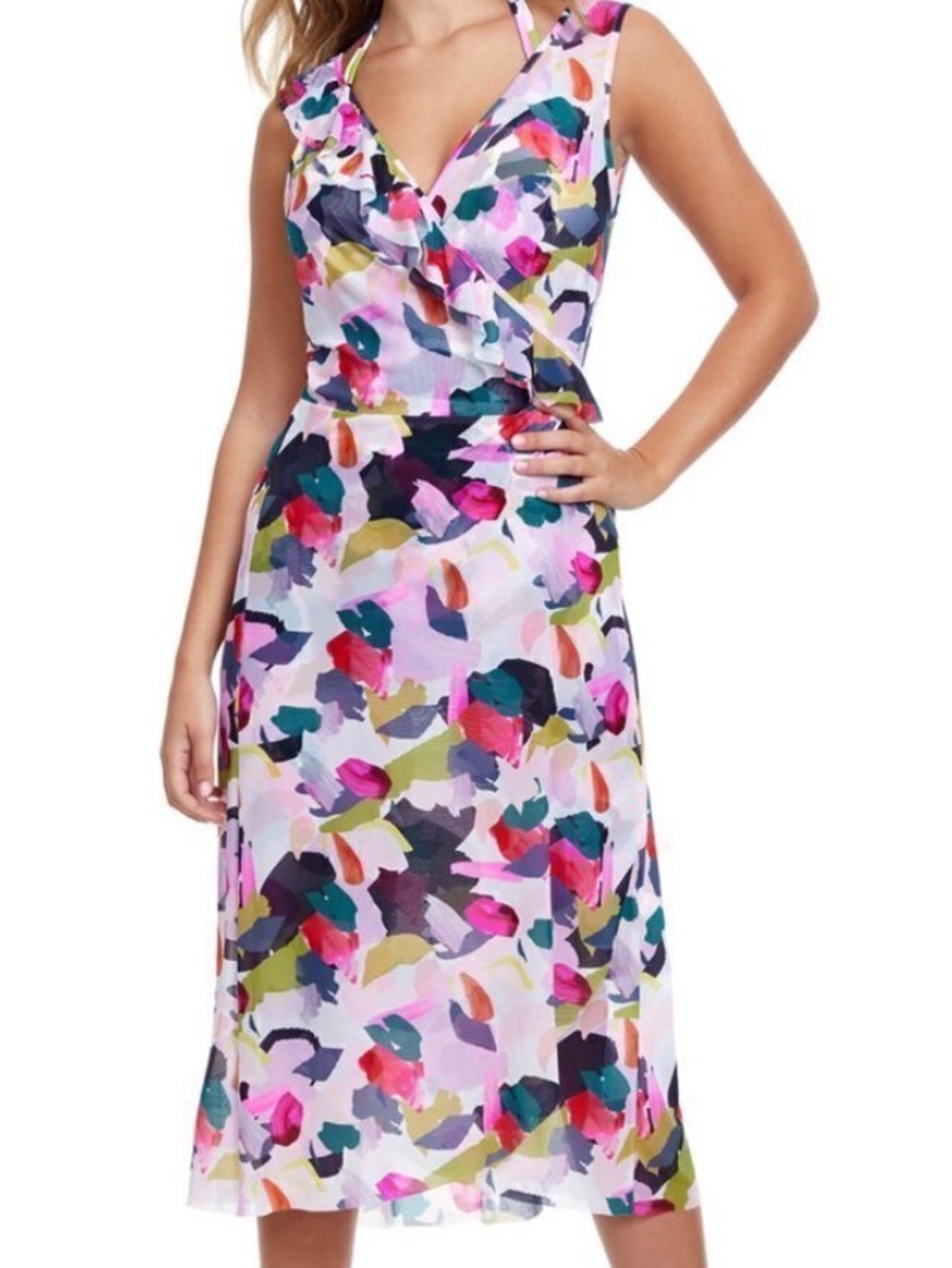 GOTTEX Floral Mesh Wrap Dress, XL